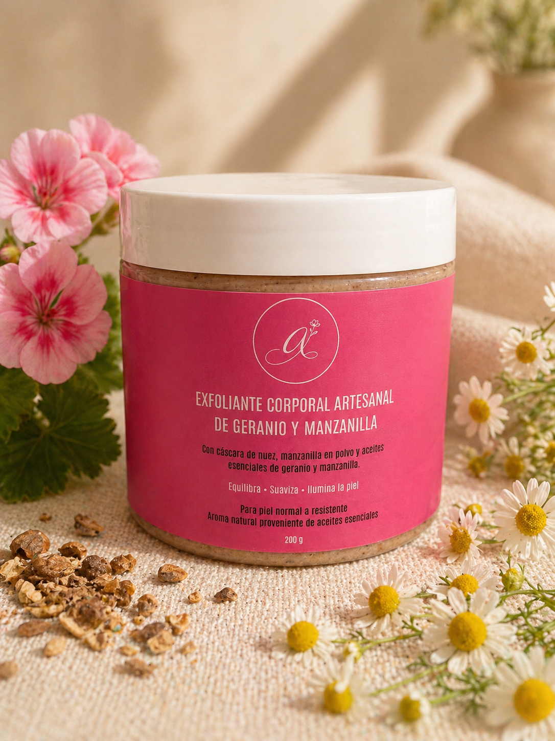 Exfoliante Corporal Artesanal de Geranio y Manzanilla